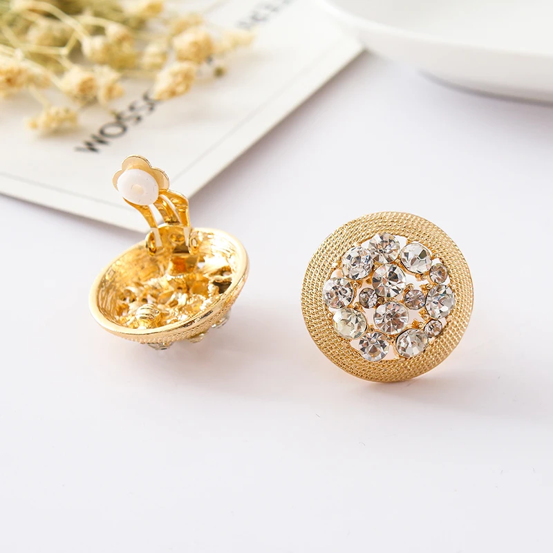 COWNINE Hot New Gem Stone Rhinestone Vintage Clip Earrings For Women Jewelry Metal Flower Antique golden Plated brincos bijoux