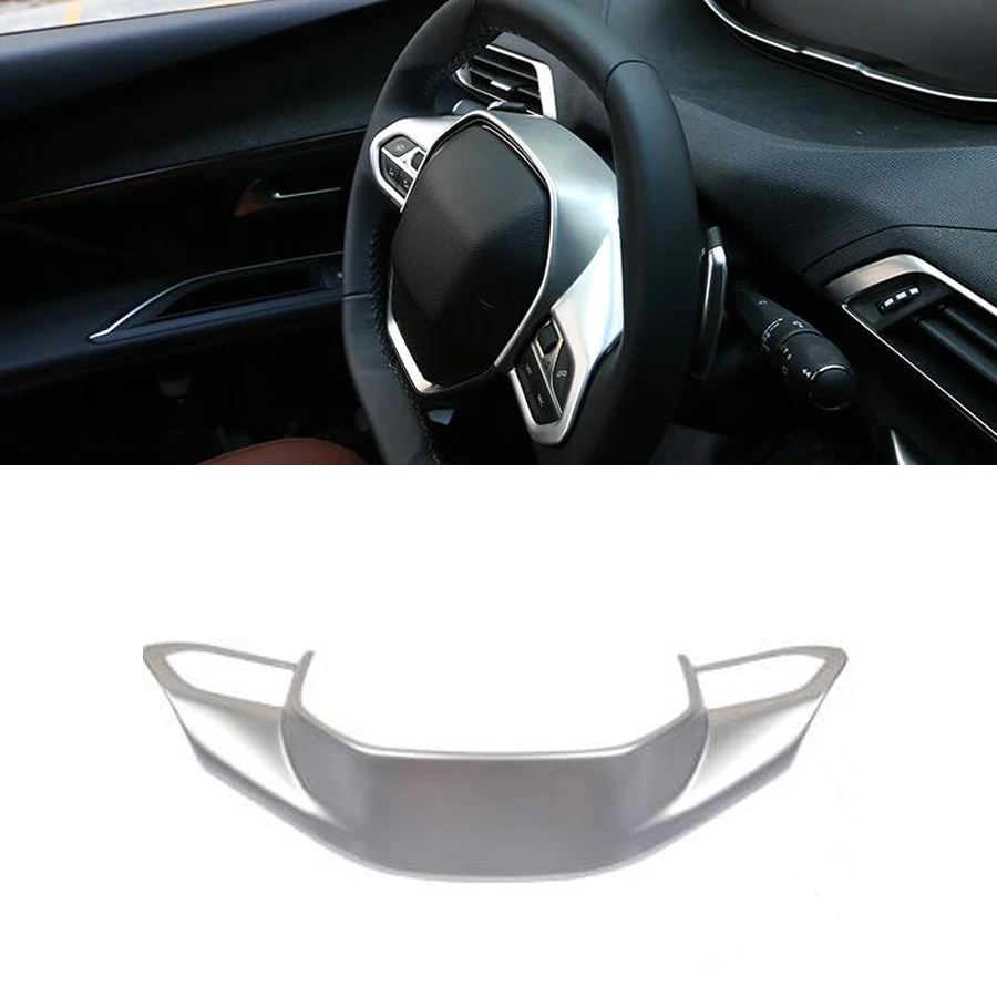 Car Interior Steering Wheel Cover Trim Moldings For Peugeot 5008 2017 Car-Covers Styling Accessories ABS Matte Silver