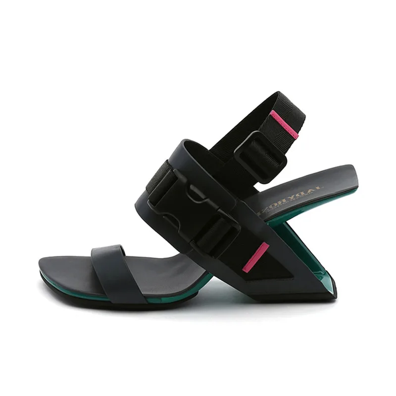 Black Fluorescence Green Women Casual Sandals Gladiator Back Strap Ladies Summer Shoes 8cm Strange High Heels Office Work Pumps