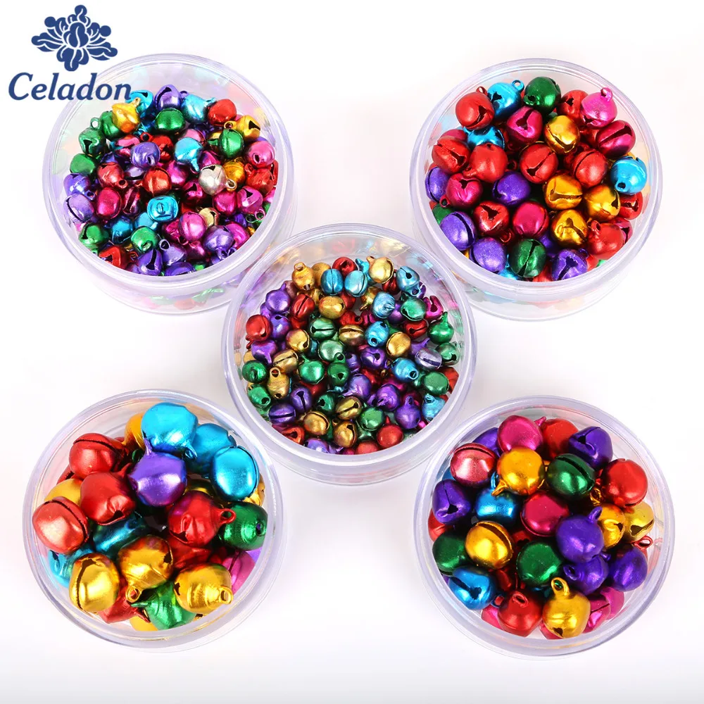 Cuentas sueltas de colores mezclados para decoración de fiestas, cascabeles pequeños de 6mm-14mm para decoraciones de árboles de Navidad, 30-200 unidades