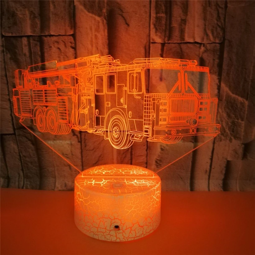 New Fire Engine Modelling 3D Illusion Night Light 7 Color Change LED Acrylic Atmosphere Home Decration Lamp Gift for Kids