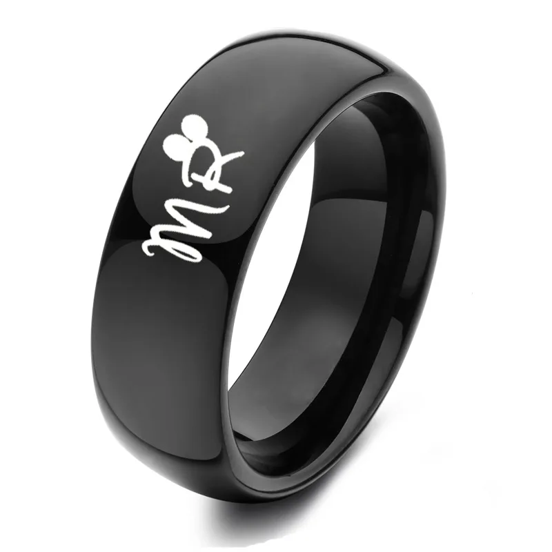 Lovers\' Ring Black Color Couple Ring Stainless Steel Wedding Mr Mrs Ring for Women and Men Promise Jewelry