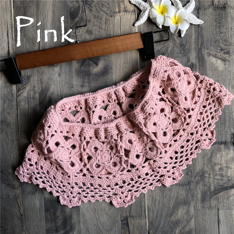 Kobiety Crochet Bikini Crop górna pokrywa Up Sexy Hollow-Out owinięta bluzka w klatce piersiowej krótka spódnica spódnica wiązana stroje kąpielowe-dwa rodzaje