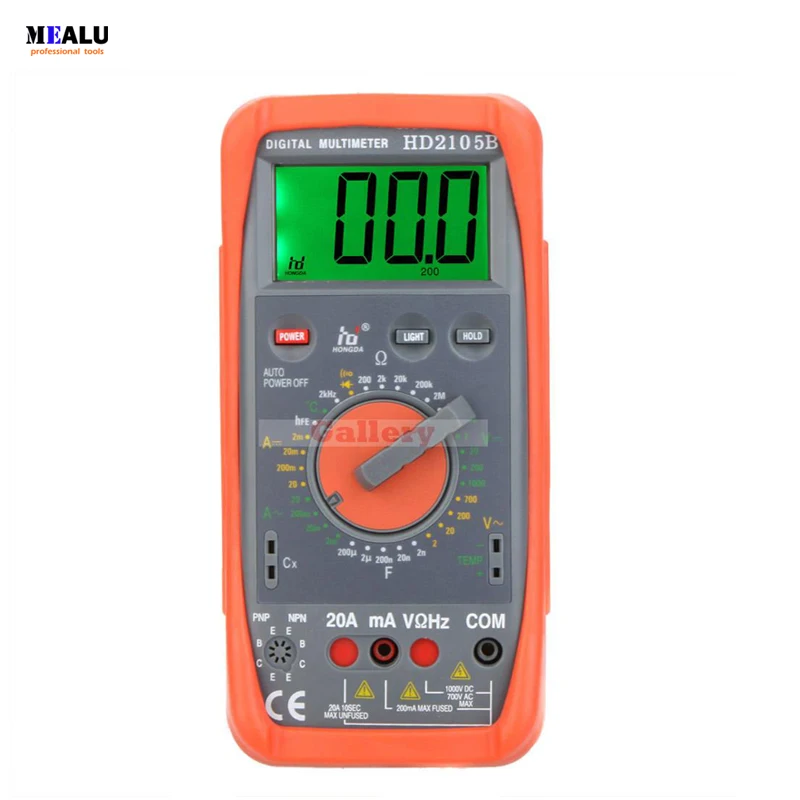 Digital Multimeter Dmm Capacitance Frequency Temperature Meter Tester W Hfe & Lcd Backlight Professional Hd2105b