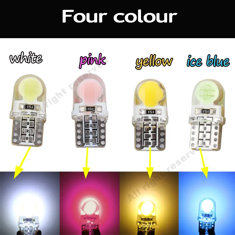6 X Auto T10 LED W5W LED Bulbs White 194 168 LED Lamp 501 COB silicone shell Car LED Lights Super Bright Turn Side Lamp 12V D030