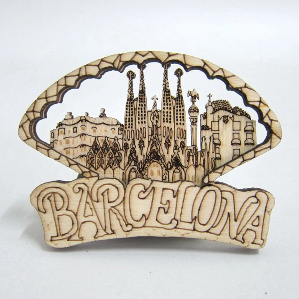 

Barcelona Spain Wooden Fridge Magnet Souvenir Refrigerator Magnetic Sticker Home Decor Decoration Accessories