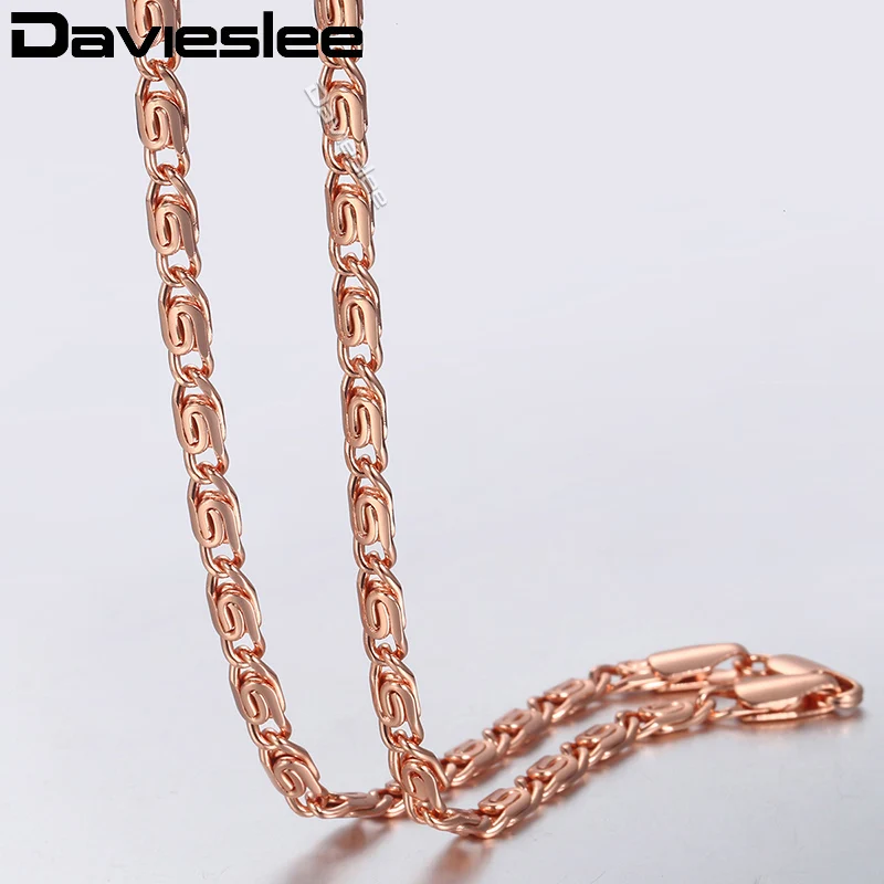Davieslee Womens Necklace Snail Link 585 Rose Gold Color Chain Necklaces for Women Jewelry Gift 4.5mm 45cm 50cm DLGN216