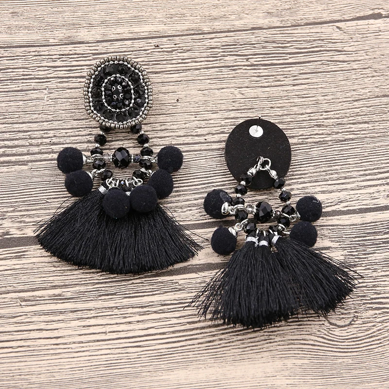 Vintage Black Tassel earrings For Women Resin Beads Big Earring Rattan Crystal Trendy Earing boucles d oreille femme