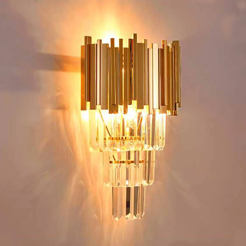  Home deco Gold pipe wall Lamp crystal lighting Hotel E14 Led wall fixture Restaurant Living Room Hallway Background Wall sconce