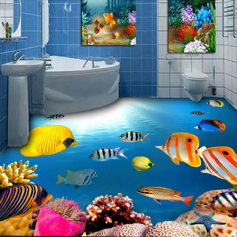 Custom Flooring 3D Ocean Sea Star Fish Wall Painting Floor Sticker Bathroom PVC Self-adhesive Waterproof 3d Wallpaper Flooring