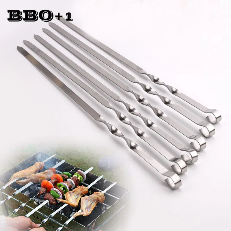 19.68\'\' 50cm Stainless steel Barbecue Skewers BBQ Grill Set Wide Resuable Shish Kabob Sticks Long BBQ Forks set 6/10/12pcs