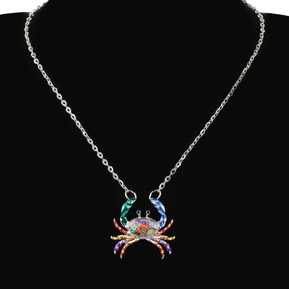 Bonsny Enamel Alloy Cartoon Crab Necklace Chain Choker Pendant Ocean Sea Animal Jewelry For Women Girls Teens Drop Shipping Gift