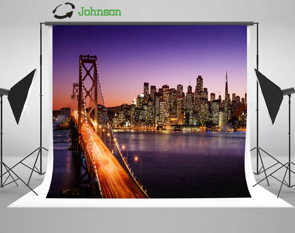 

Sunset San Francisco Super City Skyline Bay Bridge River backdrop polyester or Vinyl cloth Computer print wall background