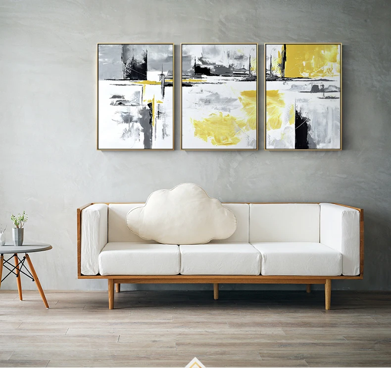 Hand-painted Abstract oil Paintings 3 piece art Black Yellow Canvas Art Wall Pictures For Living Room Morden Home Decor Nordic