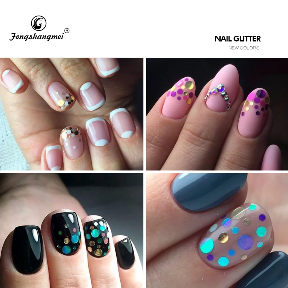 fengshangmei 12 Bottles Nail art decorations Small Round Holographic Laser Paillettes Mix Colors Sequins Manicure Nail Glitter