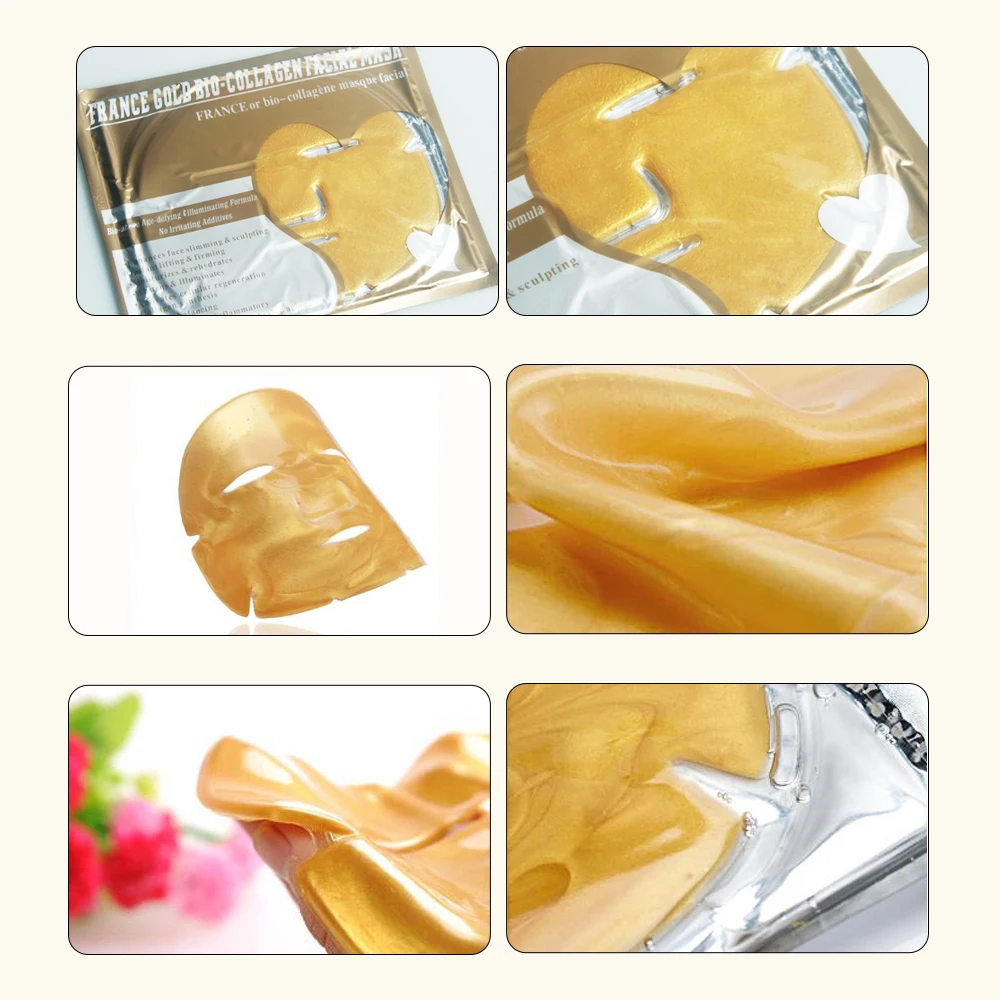 10 Pieces Golden Collagen Face Mask Moisturizing Anti-aging Benefits Facial Masks Sheet Beauty Skin Care Free Shipping