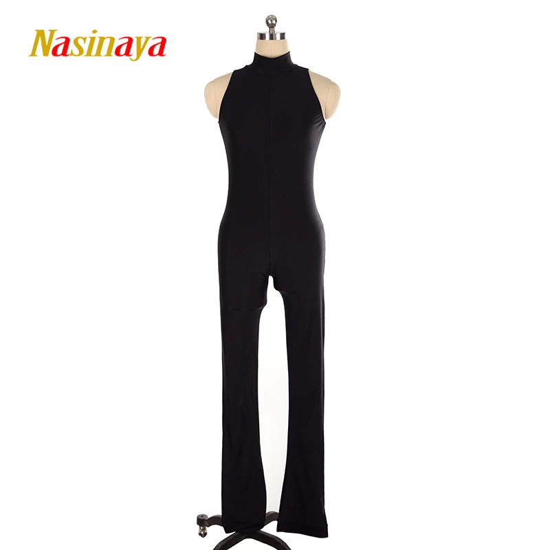 Nasinaya Figure Skating Black Sleeveless Tights Jumpsuit For Girls Kids Women One Custom Patinaje Skating Costume Gymnastics