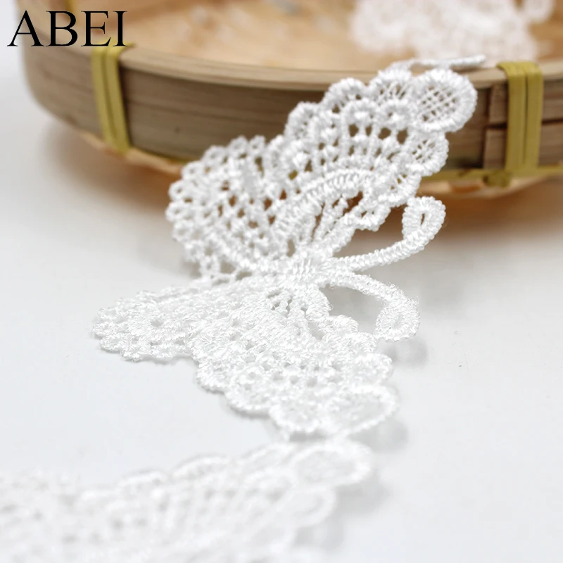 2yards/lot Balck White Embroidery Fabric Lace Trims Flower Butterfly Polyester Ribbon Wedding Party Dress Decors Sew Accessories