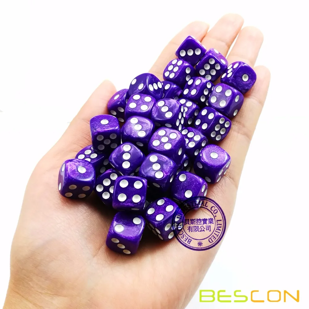 Bescon 12mm 6 Sided Dice 36 in Brick Box, 12mm Six Sided Die (36) Block of Dice, Marble Purple