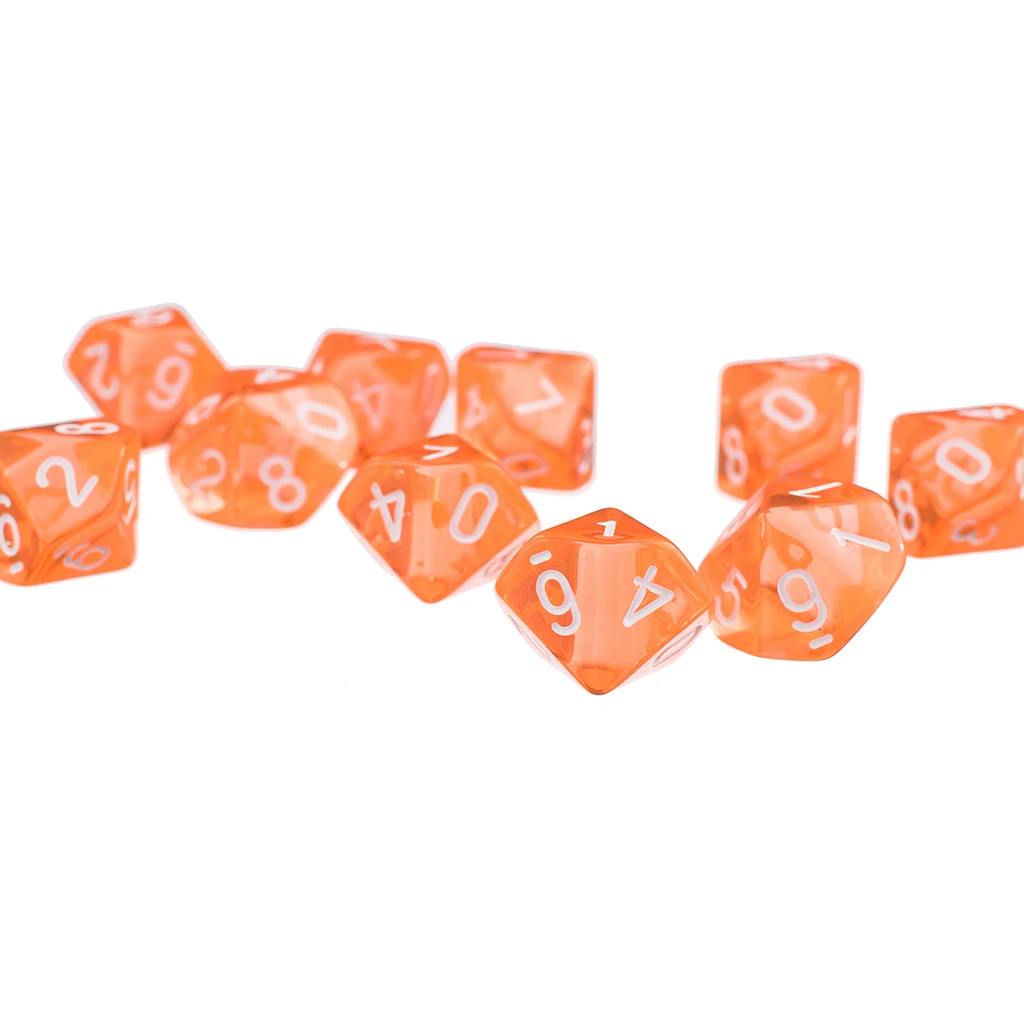 3 cm Plastic D10 Ten Sided Gem Dice for RPG Dungeons Dragons Games Set of 10 Dice Orange