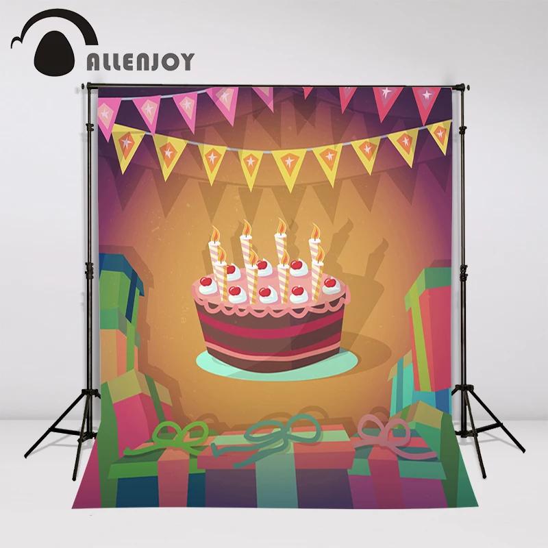 Allenjoy christmas photography backdrops cartoon cake bunting surprise background photo studio Birthday celebration baby shower