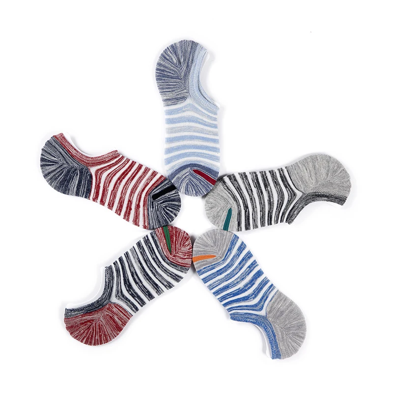 5 Pairs/lot Men Socks Large size Spring Summer Cotton Fashion Striped Silicone Non-slip socks Soft Breathable Short Socks Male