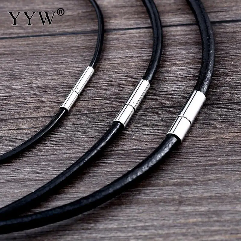 2mm 3mm 4mm Leather Cord Black Necklace Chain Stainless Steel Bayonet Clasp Connector Round Waxed Rope for Men and Women 18/24