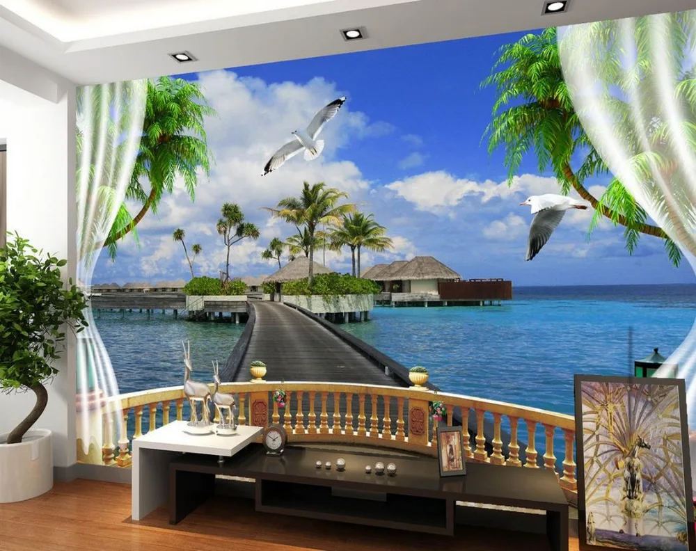 

Stereoscopic wallpaper Window sea TV backdrop mural wallpaper Custom photo wallpaper 3D stereoscopic