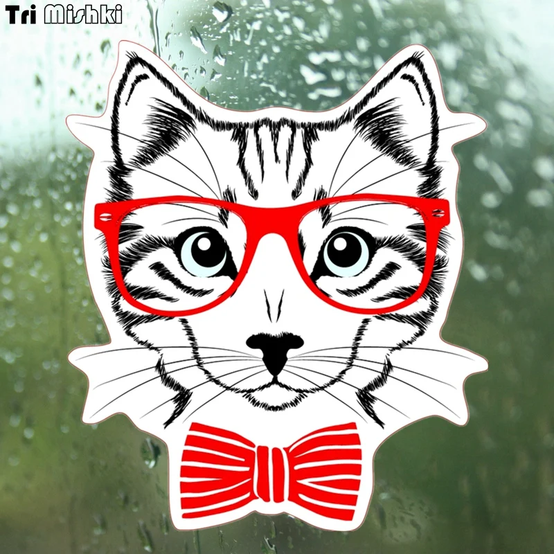 Tri Mishki WCS060 cm Cat with red glasses car sticker funny colorful car stickers auto automobile decals