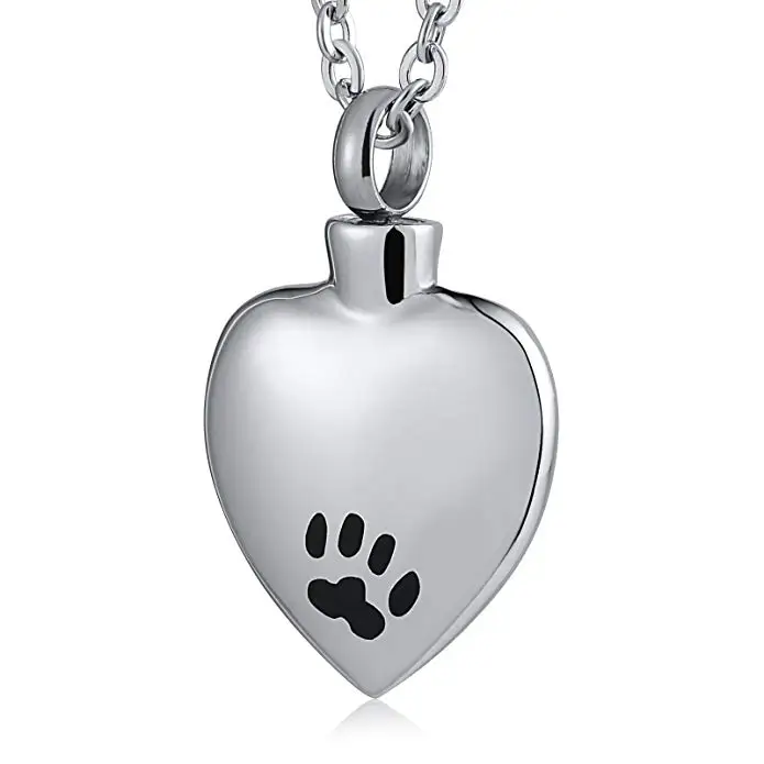 

JJ001 Careved Dog/Cat Paw Print Heart Stainless Steel Memorial Jewelry For Cremation Ashes - Pet Loss Keepsake Urn Pendant