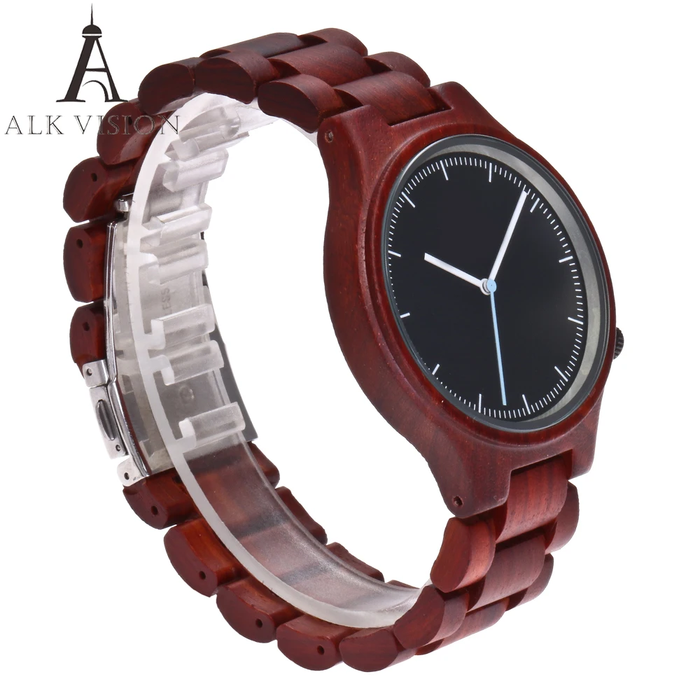 ALK VISION Top Brand Designer Men and Women Wood Watch Red sandal Wooden Quartz Watches fashion casual clock Relogio Masculino