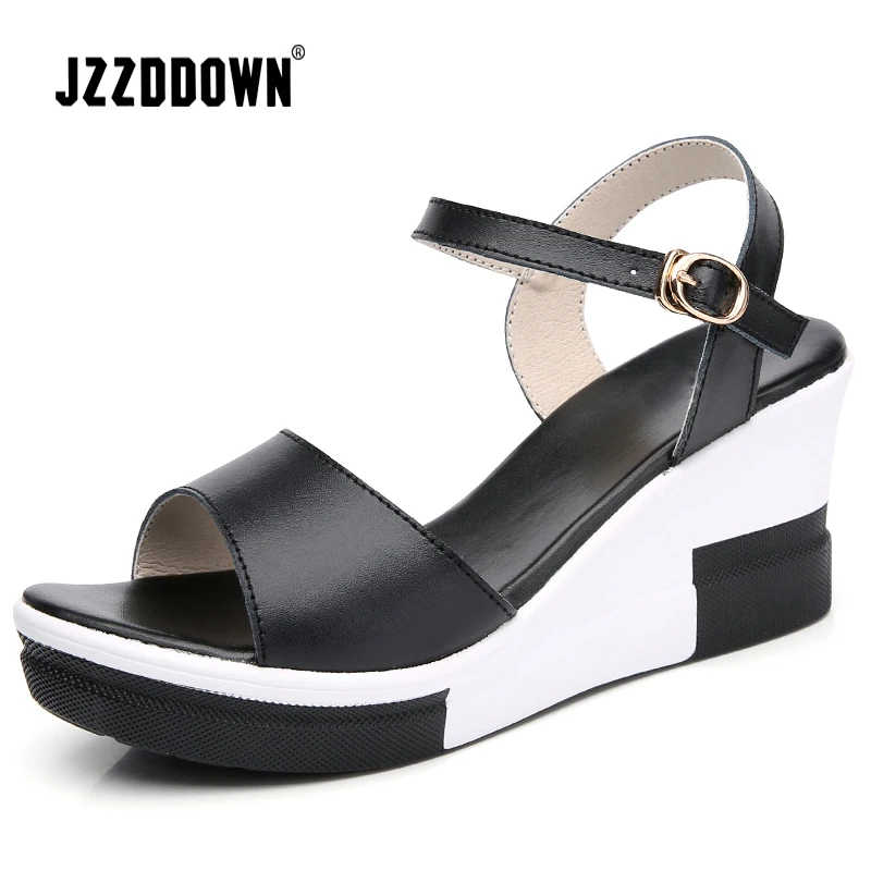 Women Platform sandals shoes Genuine Leather ladies white  flat Sneakers shoe 2018 summer Fashion platform High Heel footwear