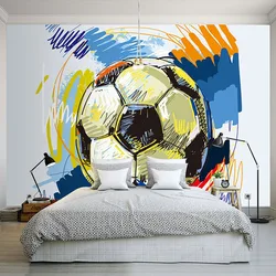 Modern Fashion Hand-painted Graffiti Football Wallpaper Custom Mural Non-woven Interior Wall Decoration Art Wall Painting Soccer