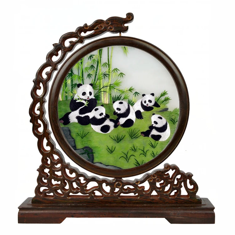 Chinese Home Accessories Table Ornaments Decorations for Living Room Silk Embroidery Painting Wenge Frame Gift with box