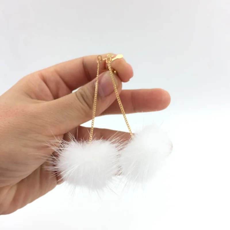 GRACE JUN Clip on Earrings No Pierced for Women Fashion Bridal Wedding Top Quality Rabbit Mink Fur Ball Cuff Earrings No Allergy