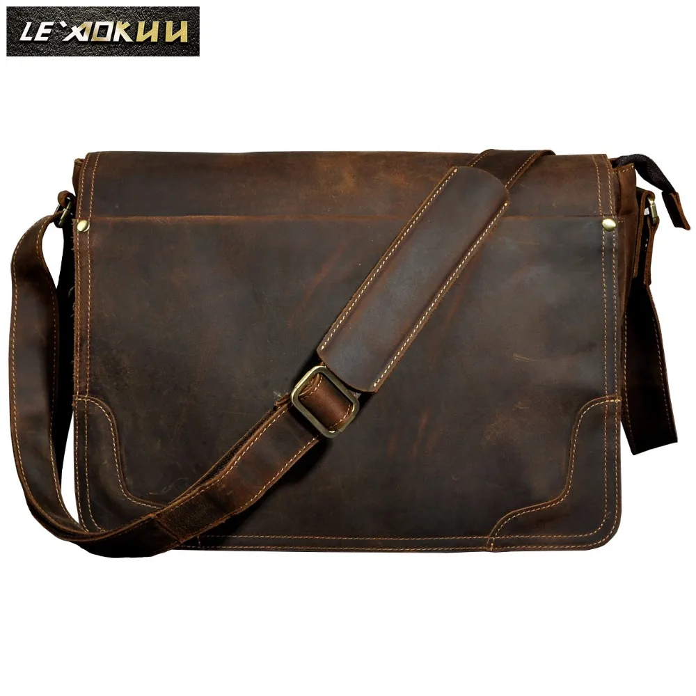 New Fashion Leather Male Casual Messenger bag Satchel cowhide 13\