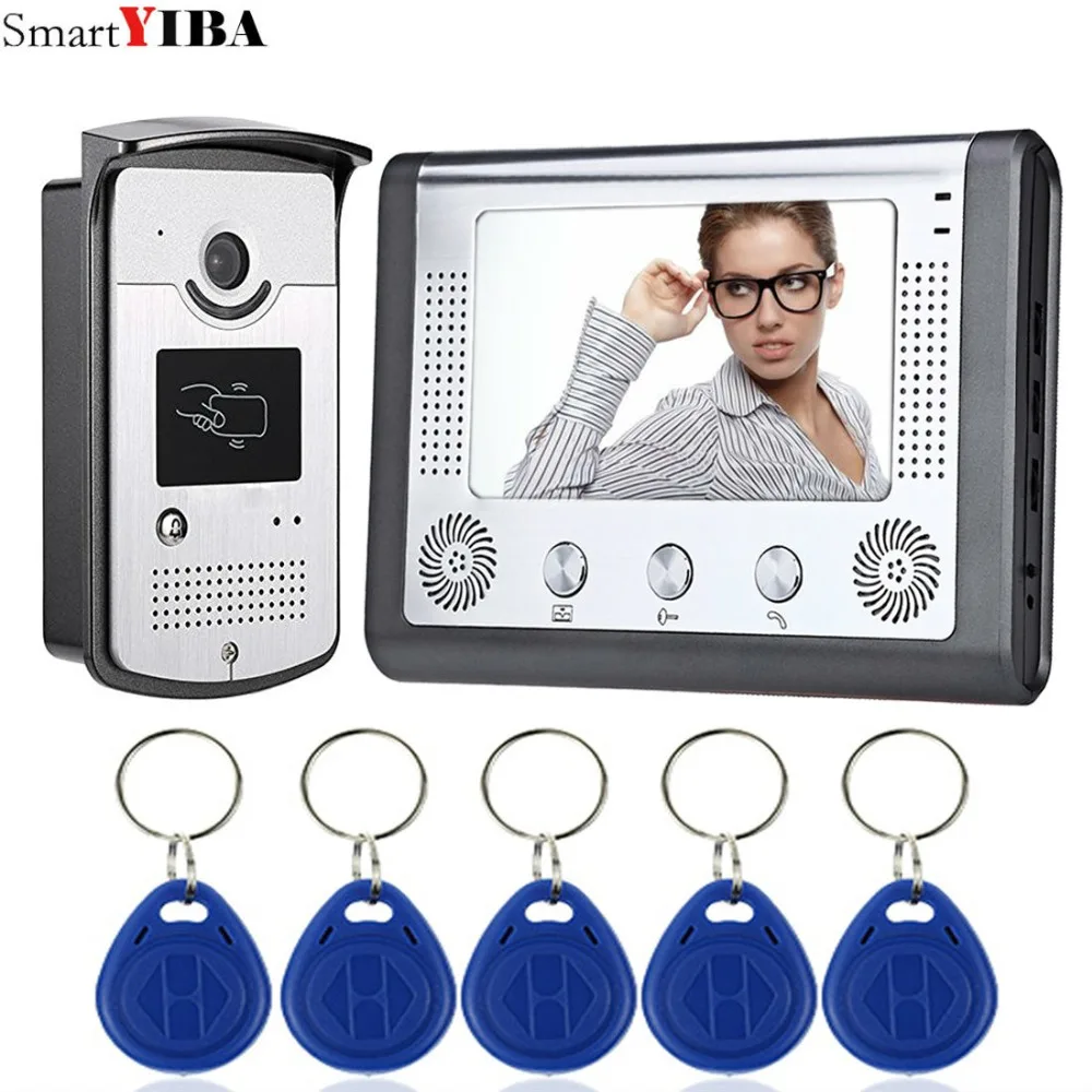 

RIFD Cards Video Door Intercom 7''Inch Wired Video Door Phone Visual Video Intercom Doorbell Monitor Camera Kit
