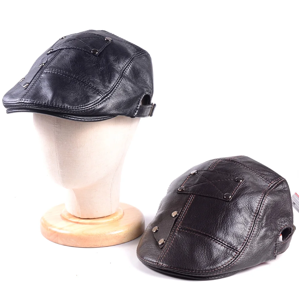 

Men's Real Leather Casquette Peaked Cap Beret Newsboy jazz Caps/Hats