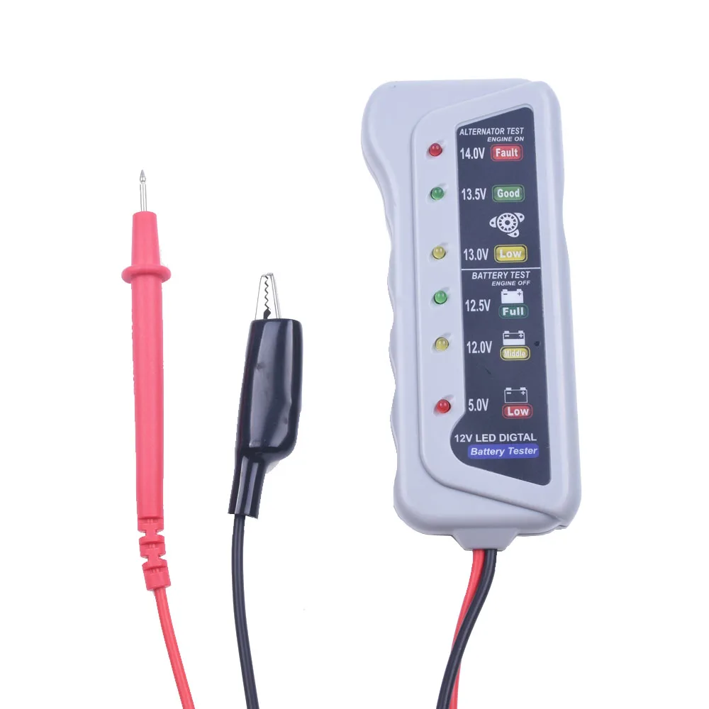 12V Auto Car Battery Alternator Tester with 6 LED Test Lights Display Universal Motorcycle Battery Testing Tool Car Detector