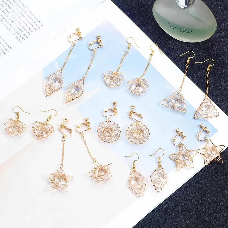 JIOFREE Korea Style High Quality geometry Hollow star love Clip on Earrings Without Piercing for Girls Party Needn\'t Ear Hole
