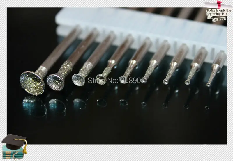 Juego de brocas de pulido con punta montada en diamante, rebabas de 0,8mm a 6,0mm, cabezal semiesférico cóncavo, herramientas de gemas, vástago de 3/32 pulgadas, 2 juegos