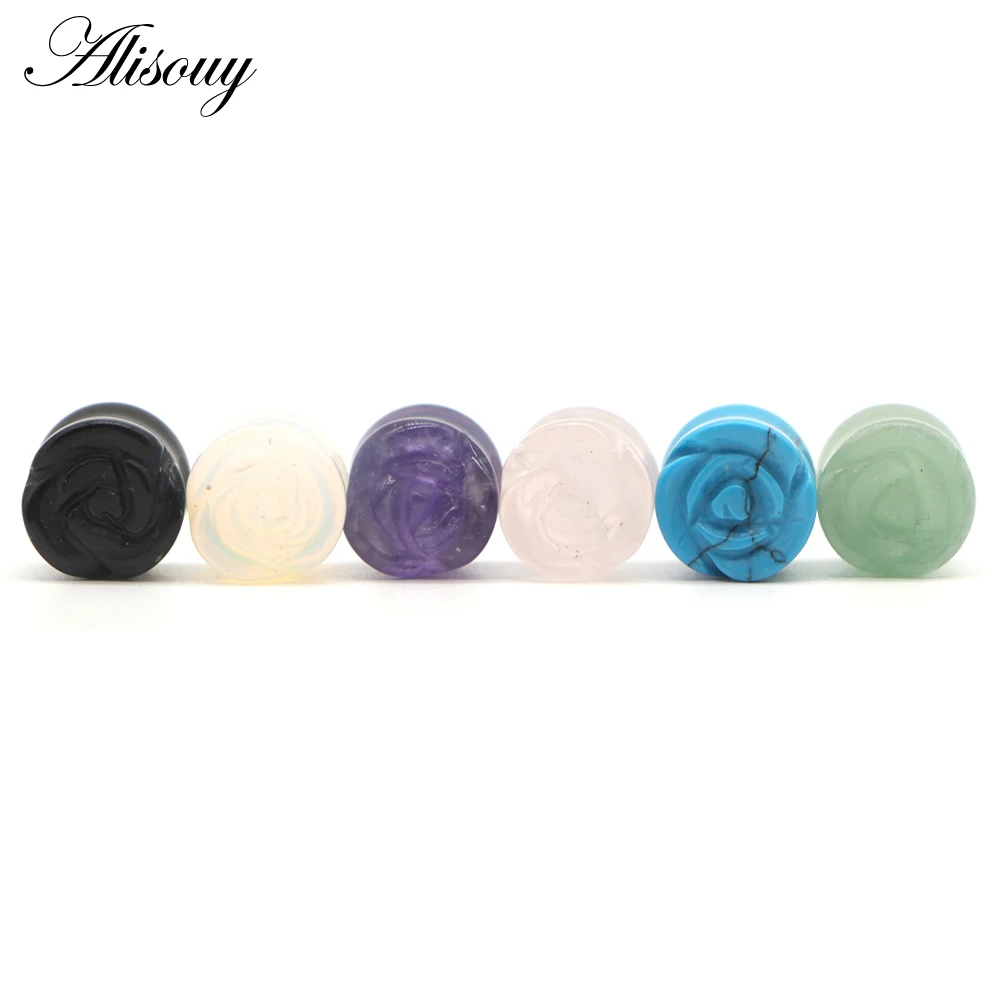 2PC Flower Stone Ear Plugs Gauges Earrings Women Men Ear Plug Flesh Tunnel Piercing Expander Ear Stretcher Body Piercing Jewelry