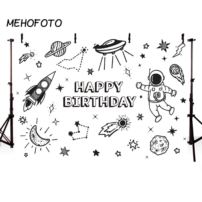 

Outer Space Astronaut Birthday Backdrop Spaceship Planets Rockets Photography Background Outer Space Party Banner Props