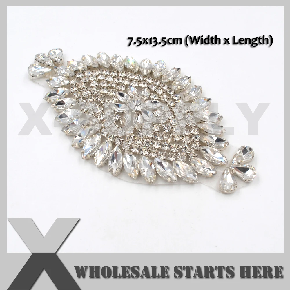 7.5x13.5cm Crystal Ion On Rhinestone Appliques for Wedding Bridal Dress,Headbands,X1-RAT2546