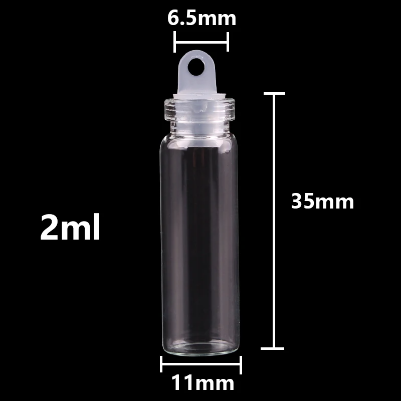 100pcs 11*35*6.5mm 2ml Mini Glass Wishing Bottles Tiny Jars Vials With Plastic Stopper