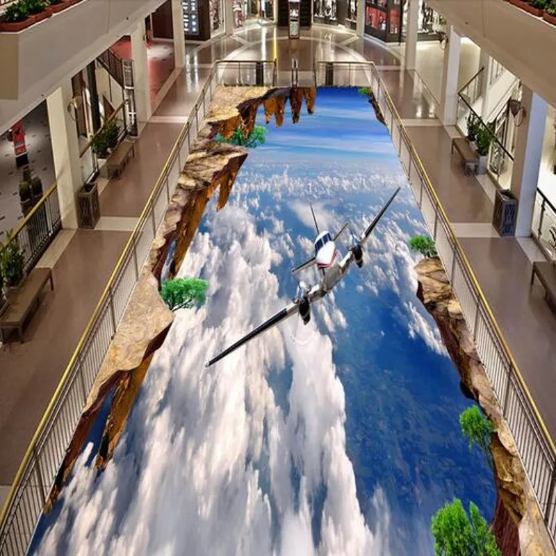 

beibehang aircraft cliff 3D stereoscopic 3D painting bathroom floor walkway to the kitchen wallpaper murals,papel de parede