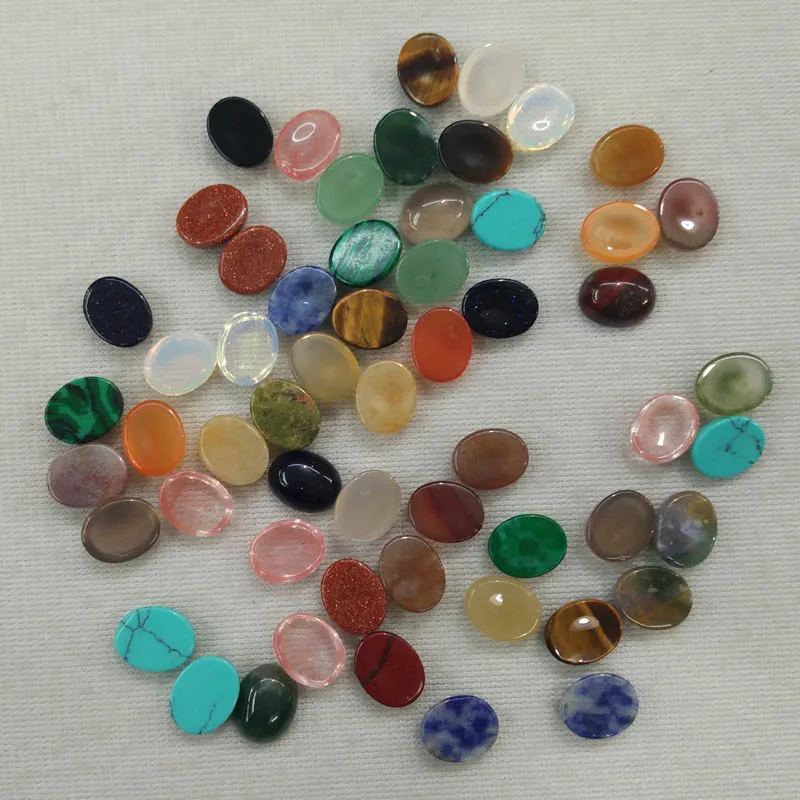 Fashion assorted natural stone Oval CAB CABOCHON 8x10mm mix beads for jewelry making wholesale 50pcs/lot free shipping