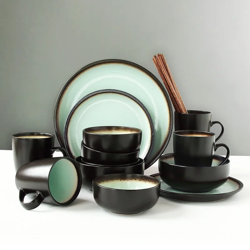 Nordic 4 people eat antique dinnerware sets personalized bowl dishes creative rice noodles bowls, pottery dishes