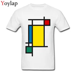 Mondrian Style T-shirt Men's Cotton Tops & Tees Crew Neck Summer/Autumn Short Sleeve White Clothes Geometric Vertical Aesthetic