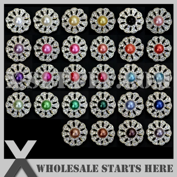 

Metal Pearl Rhinestone Embellishments Buttons with Shank for Flower Center,Headbands, Mixed Colors